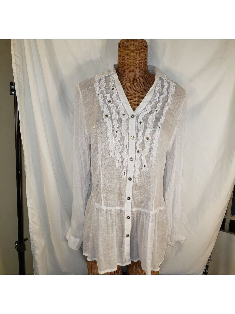 Christopher & Banks White Ruffled Blouse - Size M